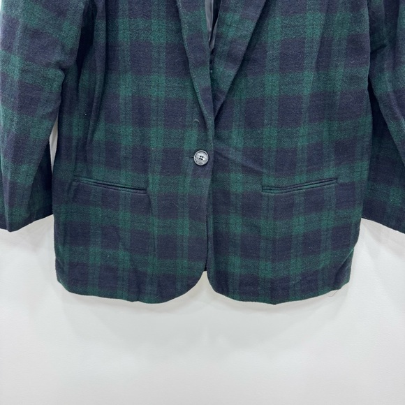 Vintage 80s Tracy Evans Wool Blend Blackwatch Plaid Preppy Retro Blazer Sz Lg - Picture 3 of 5